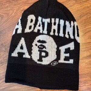 A BATHING APE hat, touque, winter hat, black with white logo/name, unisex